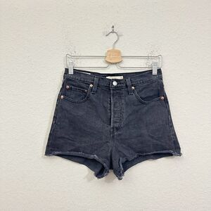 LEVI'S Ribcage Shorts Black Denim High Rise Cut Off Frayed Goth